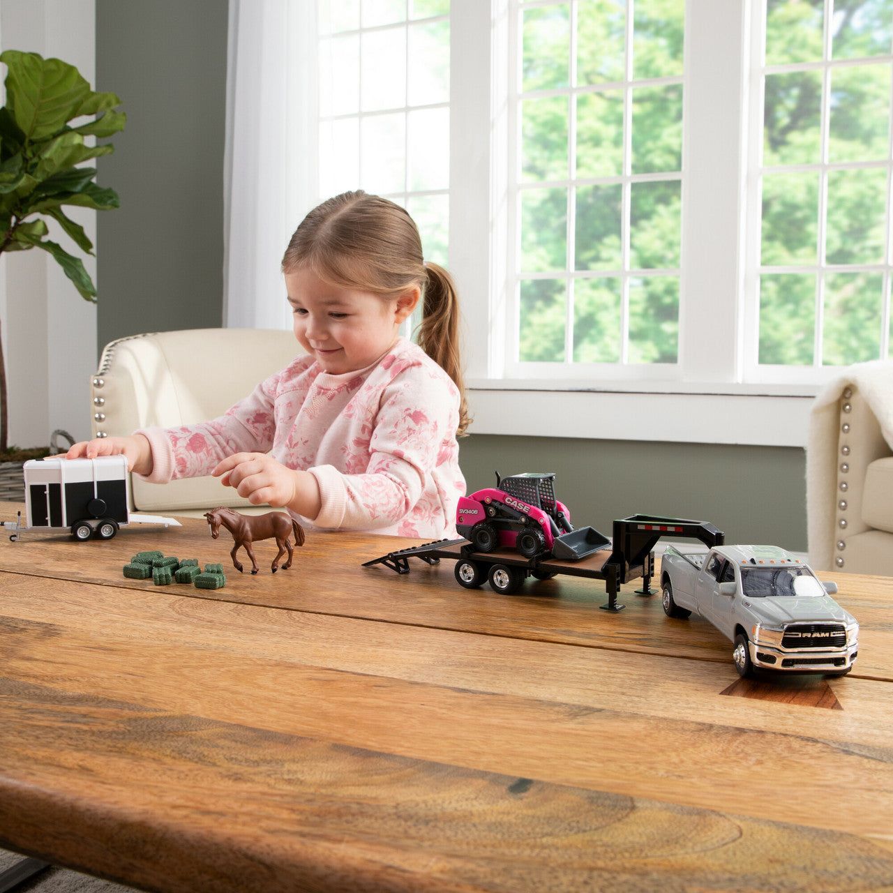 RAM Pickup Truck Toy with Case Construction SV340B Skid Steer, Trailers and Accessories