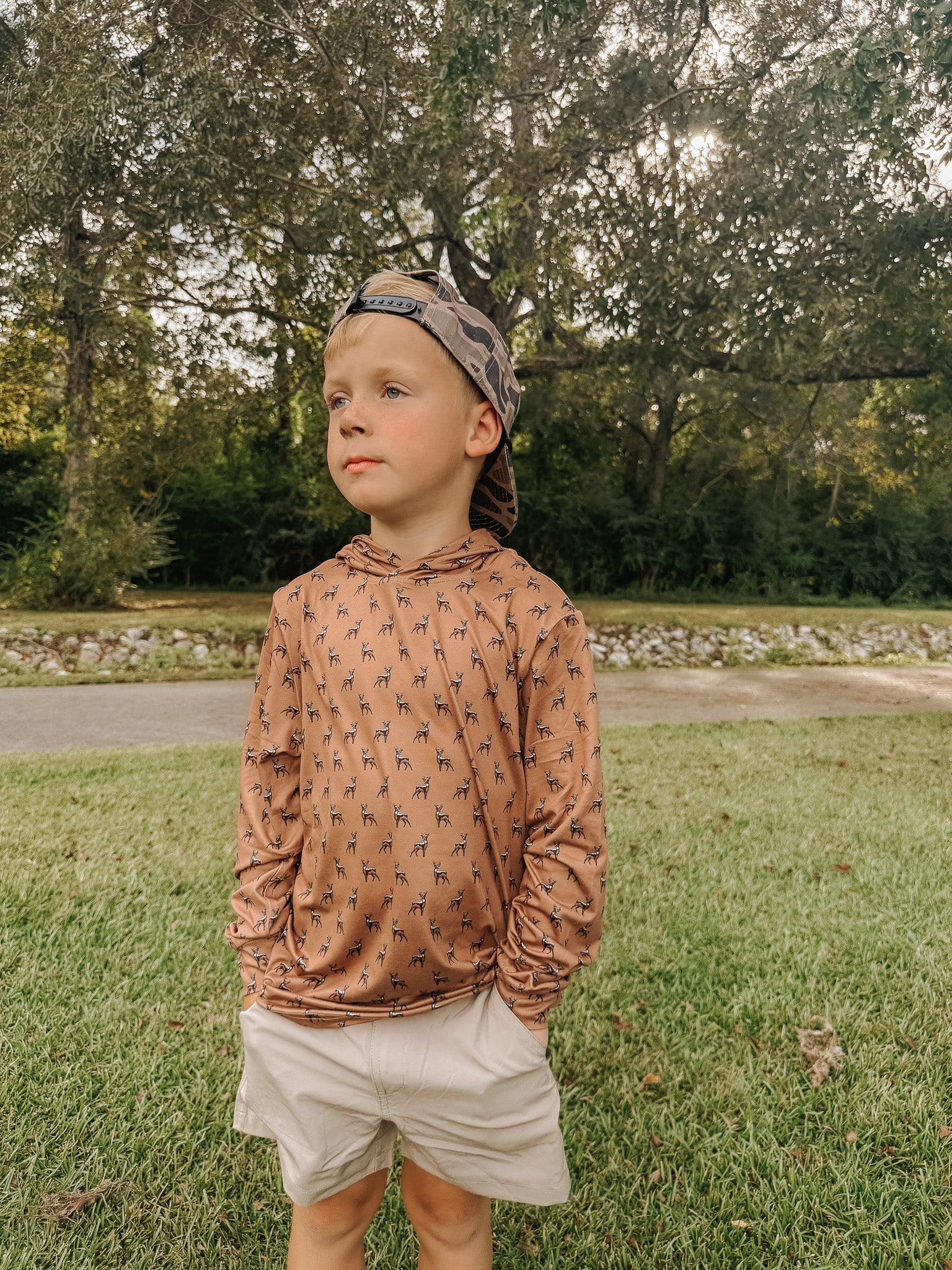 Youth Burlebo Performance Hoodie - Whitetail Deer - Brown