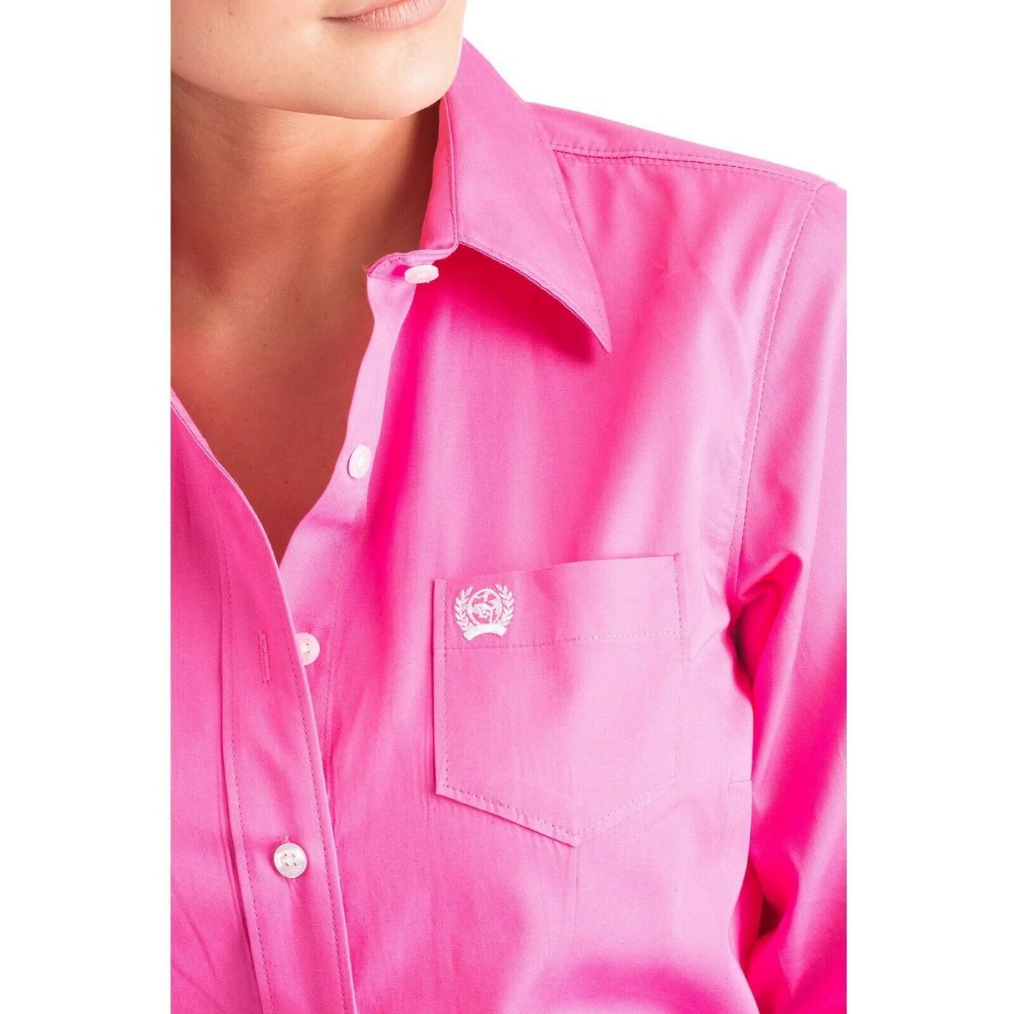 Cinch Women's Long Sleeve Button Down in Solid Pink