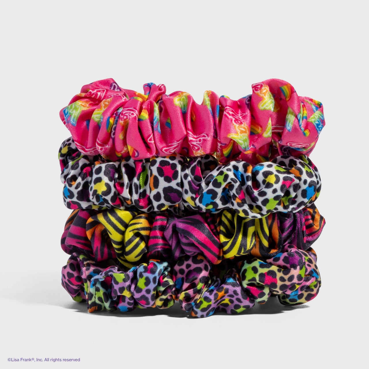 Lisa Frank X Kitsch Ruched Satin Scrunchies - Rainbow Leopard