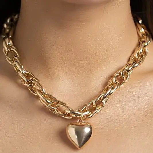Gold Heart Chunky Necklace