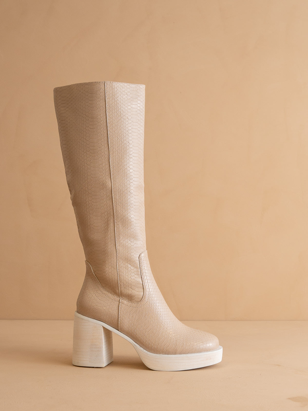 The Juniper | Beige Platform Knee-High Boots