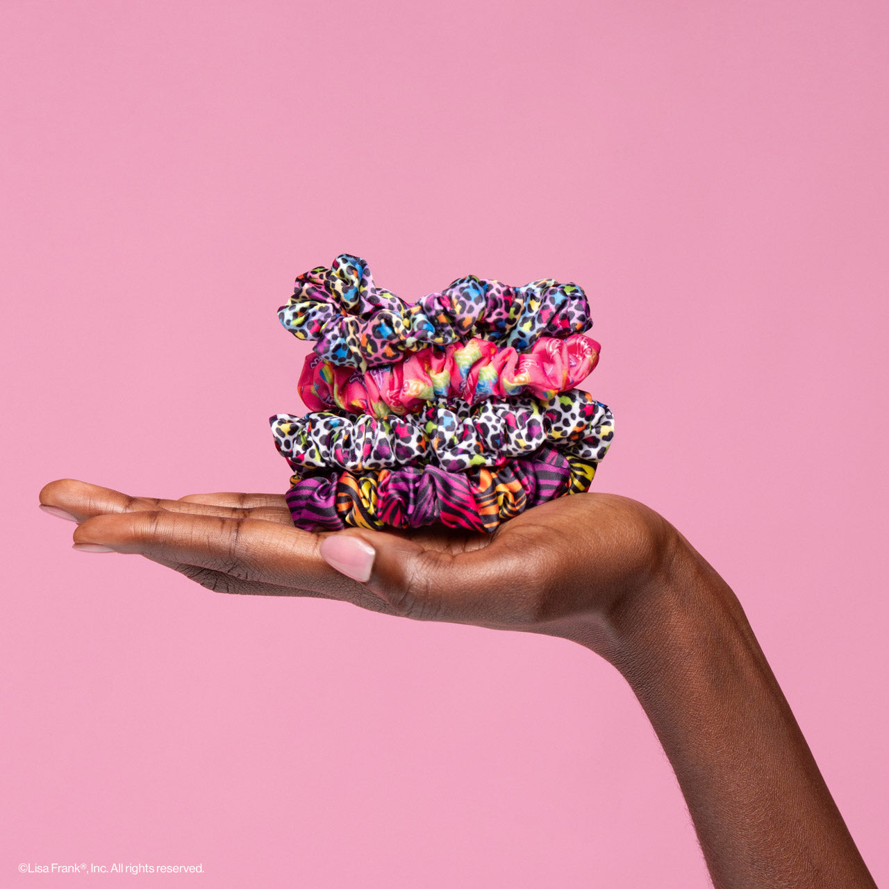 Lisa Frank X Kitsch Ruched Satin Scrunchies - Rainbow Leopard