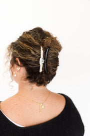 Kaxi Two-Toned Shiny Midi Hold Everything Claw in Black & White