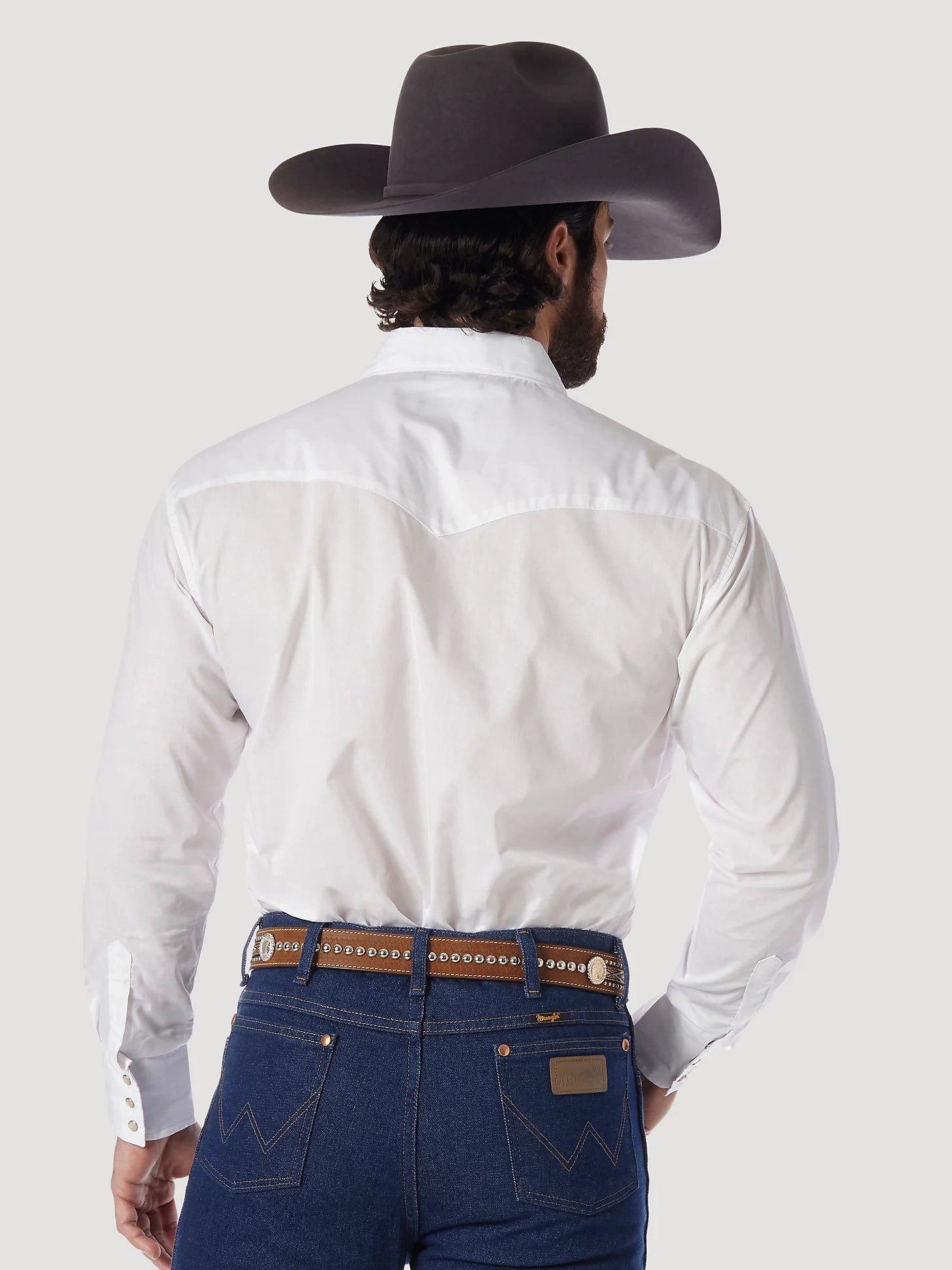 MEN'S WRANGLER® WESTERN SNAP SHIRT - LONG SLEEVE SOLID BROADCLOTH IN WHITE