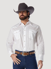 MEN'S WRANGLER® WESTERN SNAP SHIRT - LONG SLEEVE SOLID BROADCLOTH IN WHITE