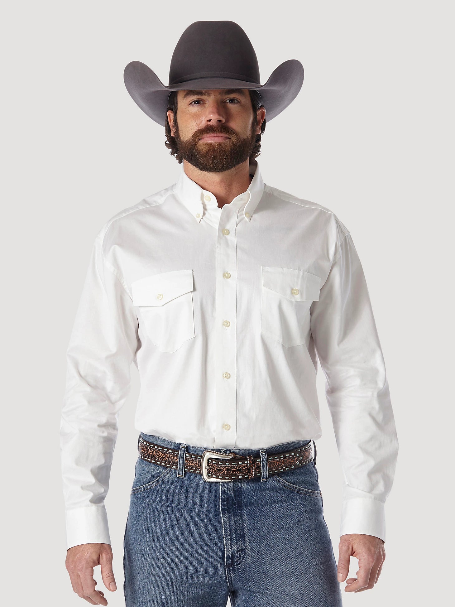 Men's Wrangler White Western Button Up Shirt