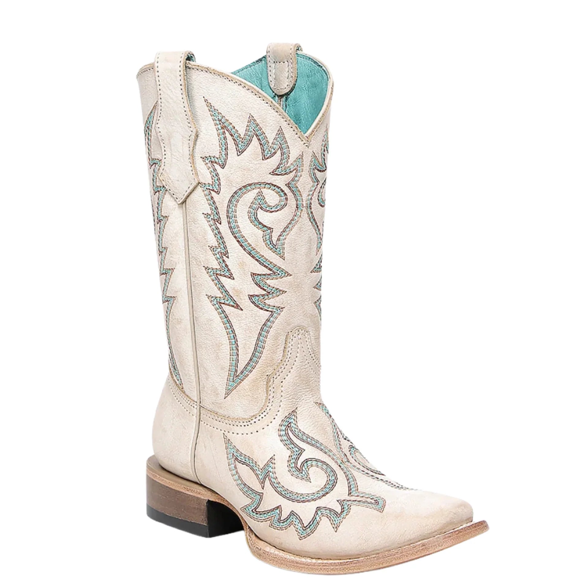 Youth Corral Flame Embroidered Bone White Boots