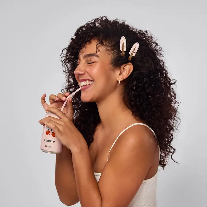 Kitsch Recycled Plastic Creaseless Clips 4pc Set- Cherry Print