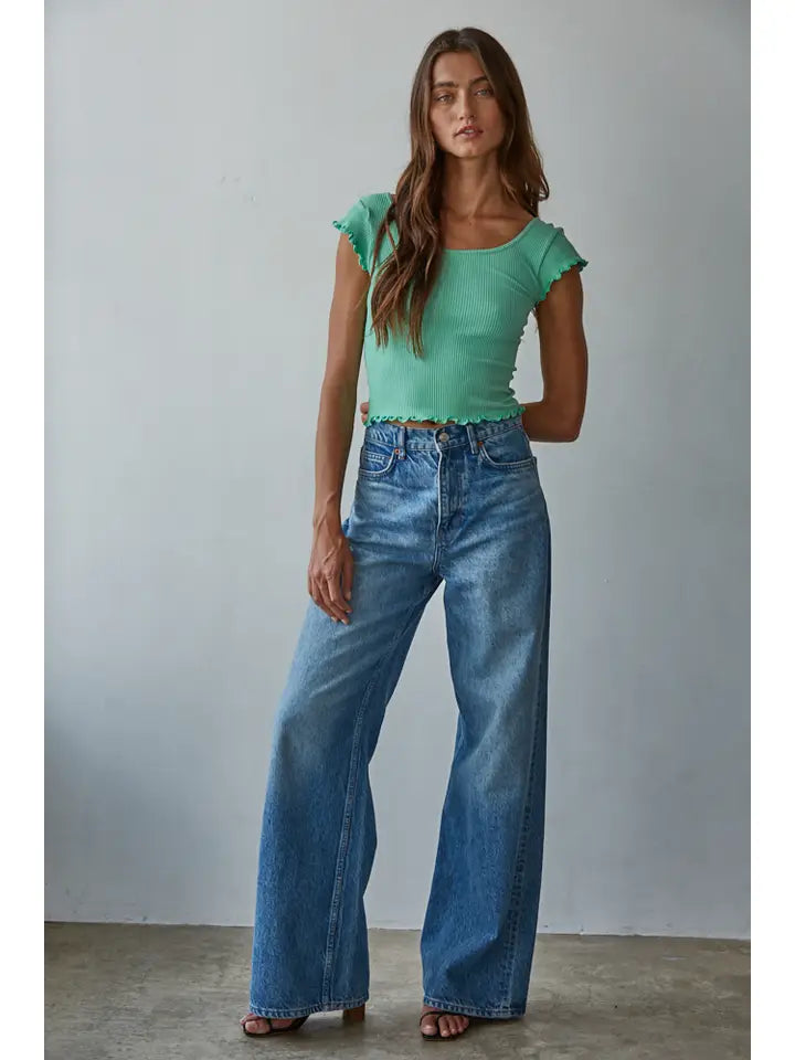 Forever Stylish Ribbed Top in Green