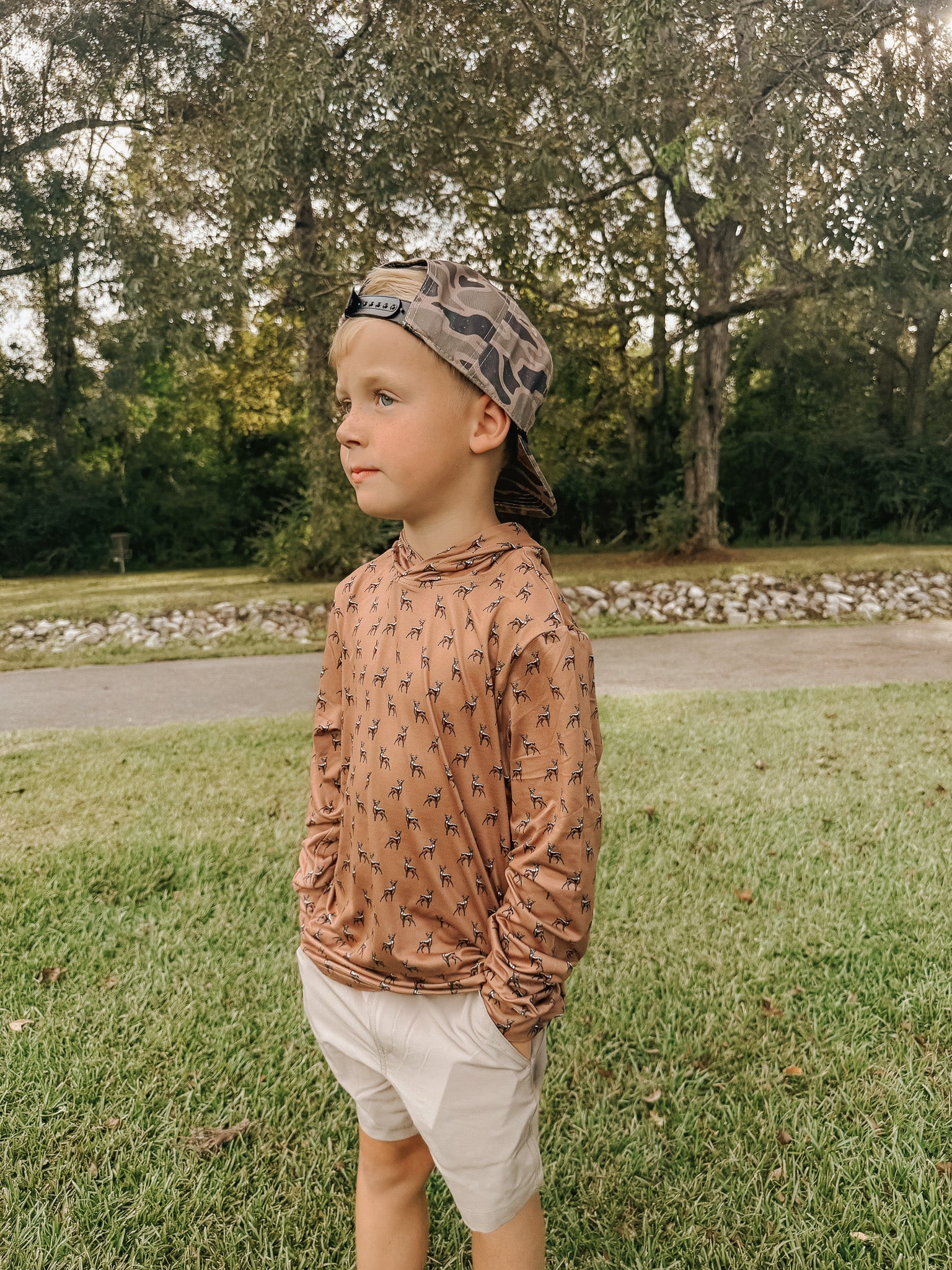 Youth Burlebo Performance Hoodie - Whitetail Deer - Brown