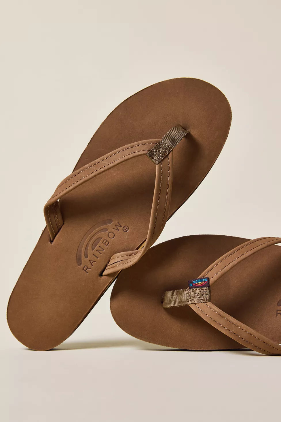 Rainbow Sandals | Women's Single Layer Narrow Strap Premier Leather Sandal in Dark Brown