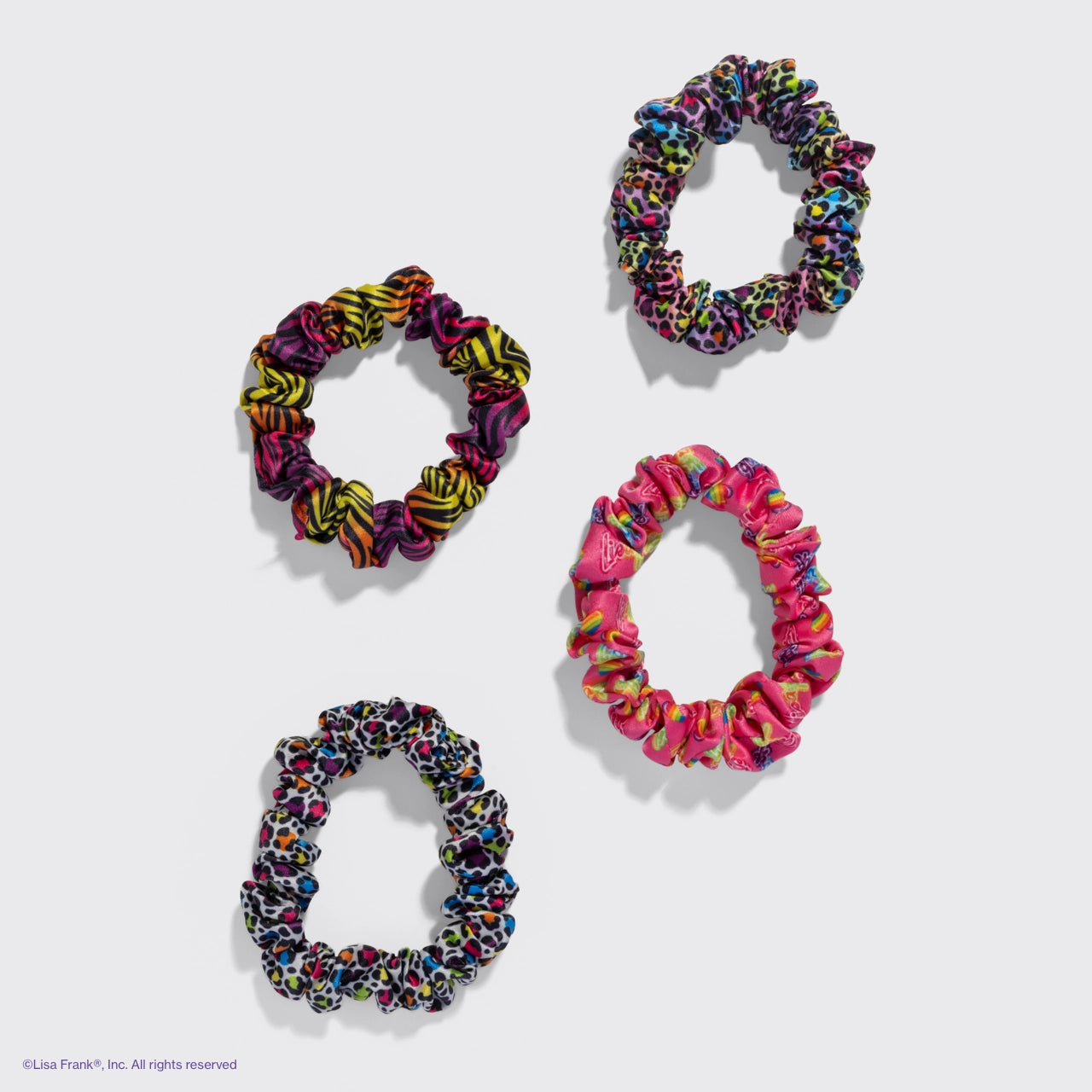 Lisa Frank X Kitsch Ruched Satin Scrunchies - Rainbow Leopard