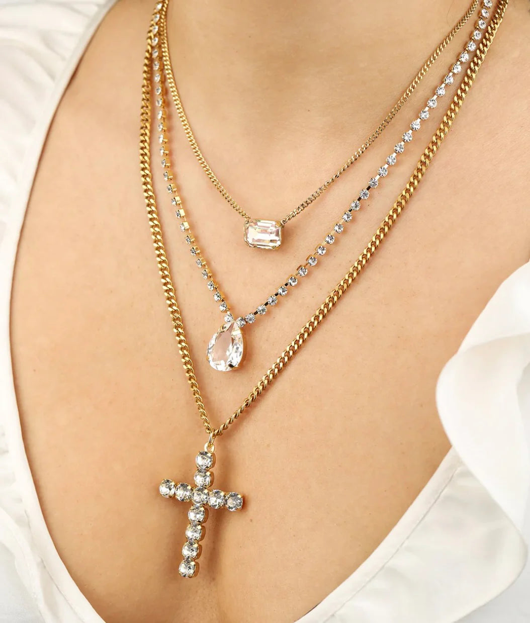 Cross Necklace In Clear