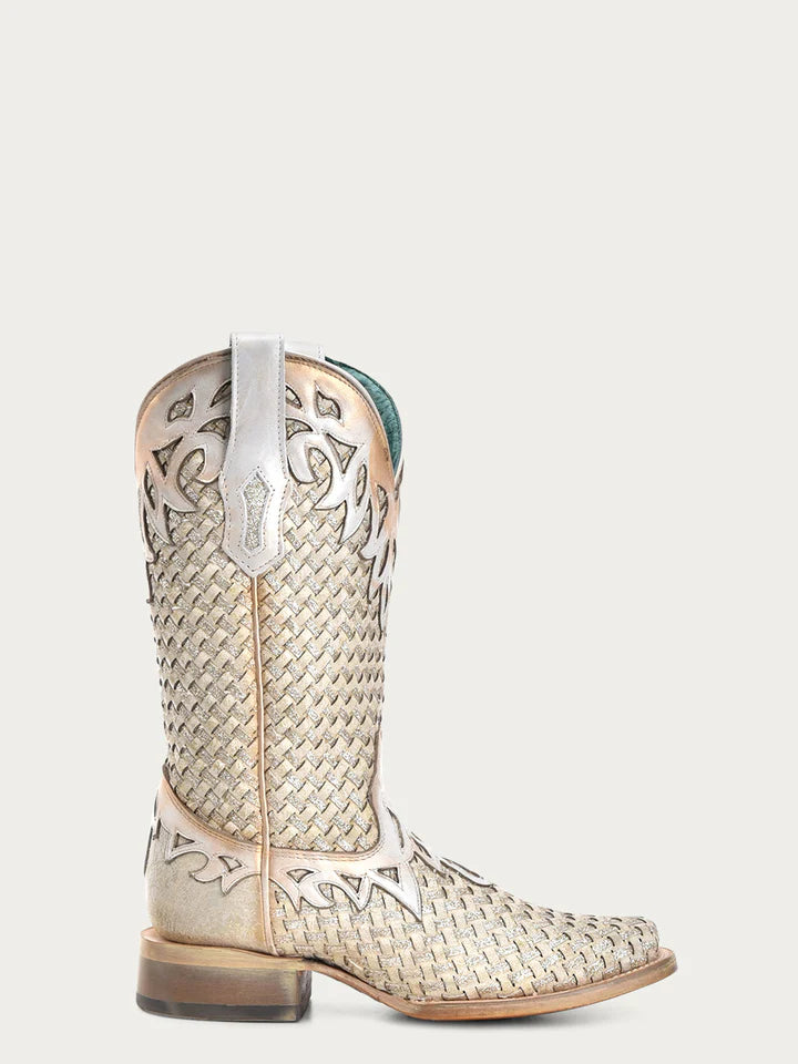 Women's Corral White Glitter Woven Boots