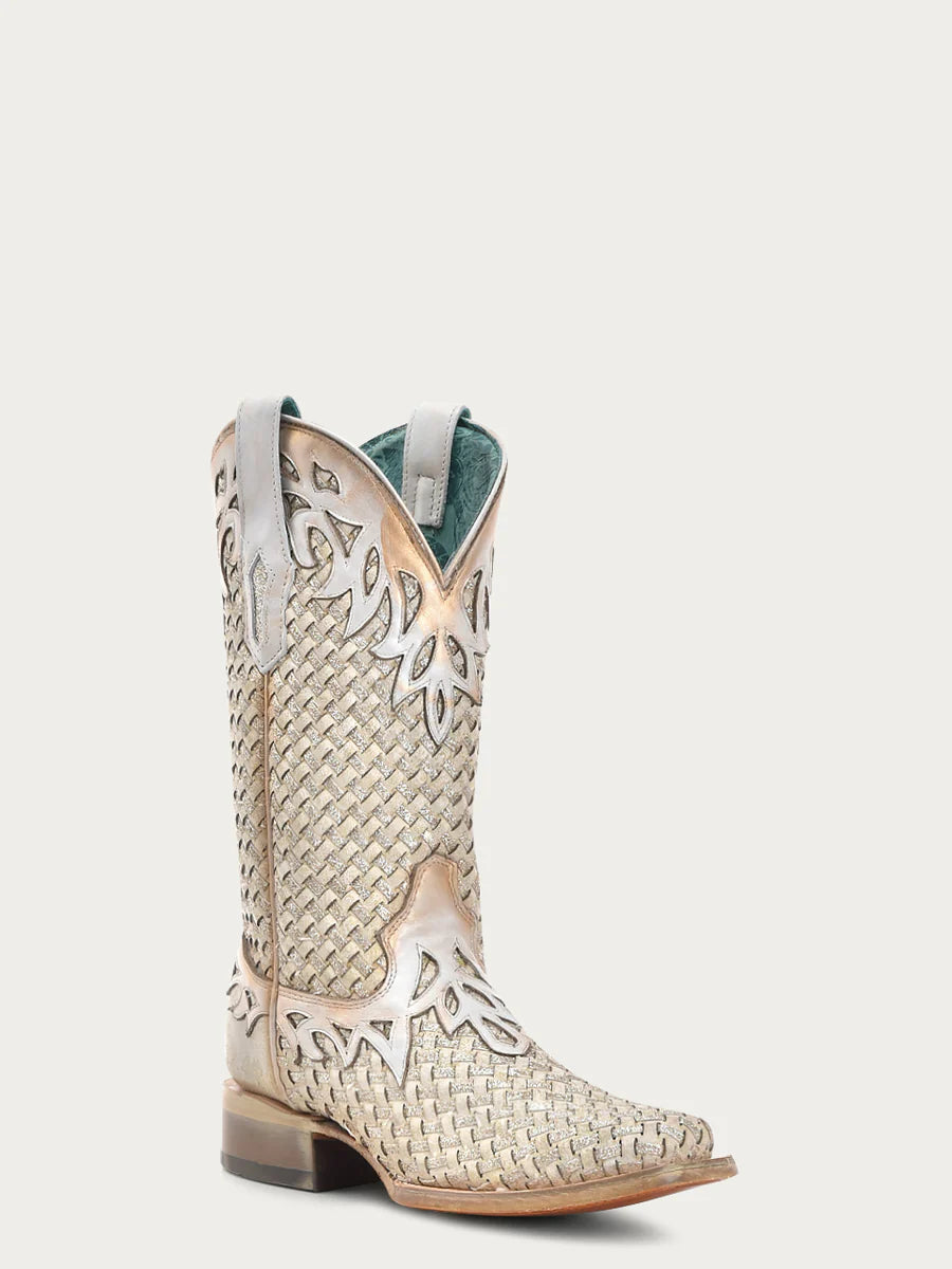 Women's Corral White Glitter Woven Boots