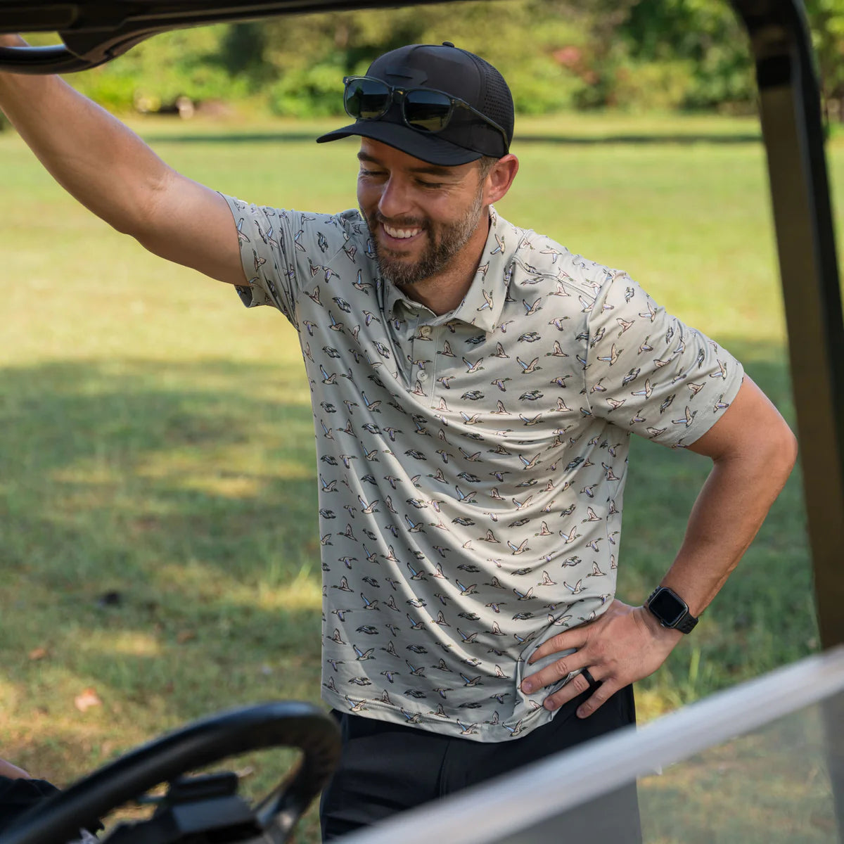 Men's Burlebo Performance Polo - Flying Ducks - Green