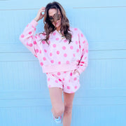 Polka Dot Blush Crop Sweatshirt