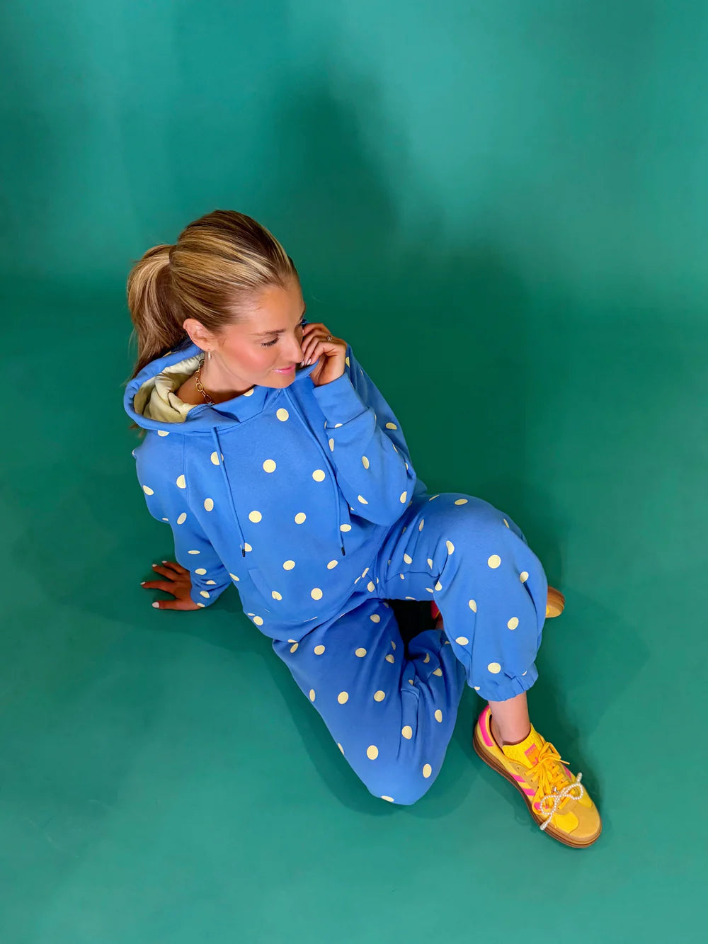 Blue & Butter Polka Dot Sweatsuit Set