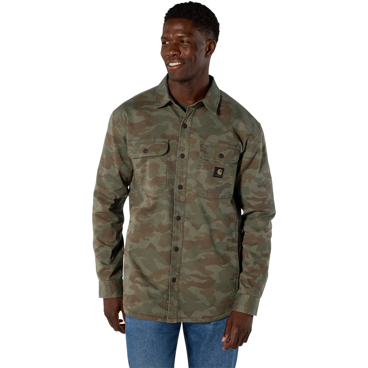 Carhartt | Rugged Flex Relaxed Fit Canvas Fleece Shirt Jacket in Army Green Camo