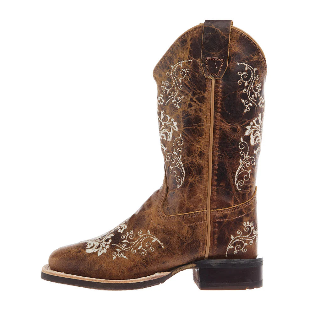 Old West Youth Square Toe Western Embroidery Boots