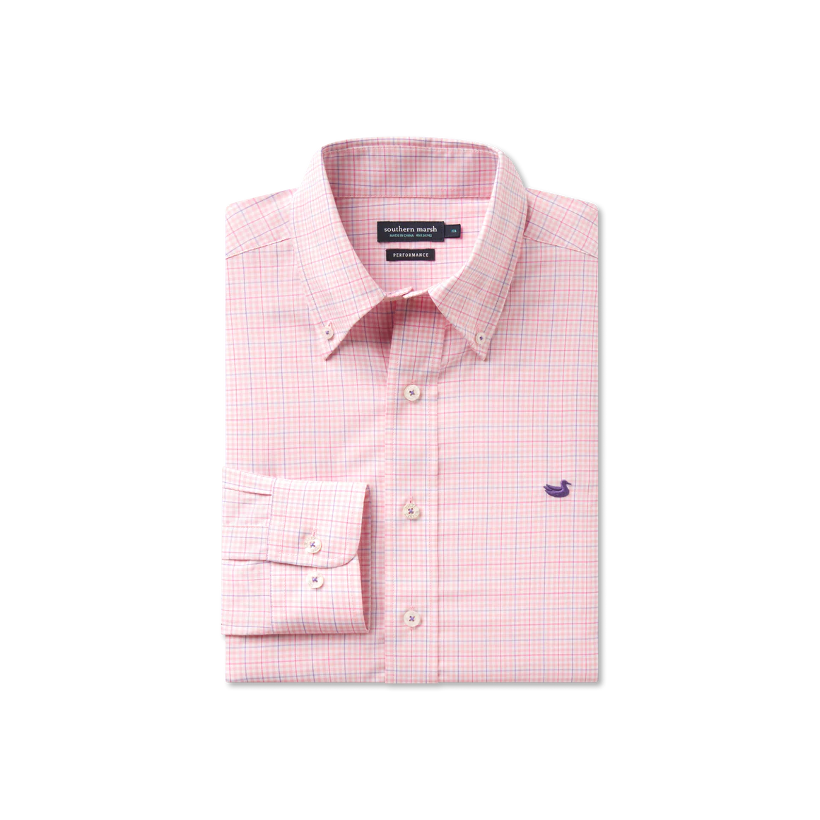 Southern Marsh Dyer Performance Gingham Dress Shirt in Camelia & Wharf Purple