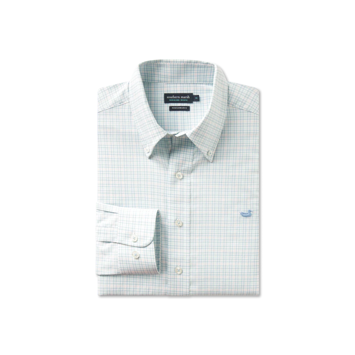 Southern Marsh Dyer Performance Gingham Dress Shirt in Light Blue & Mint