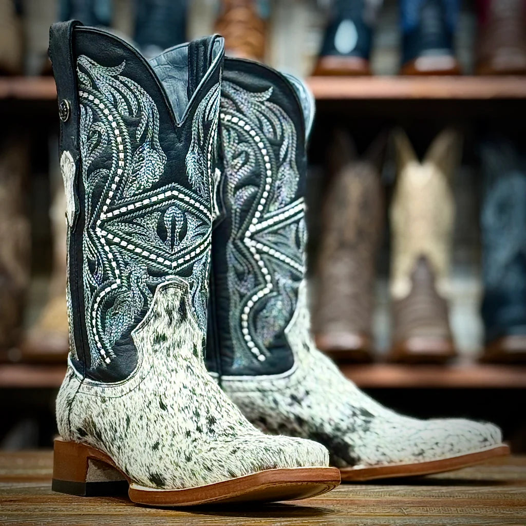 Tanner Mark Men's Black & White Hair On Cowhide Boots