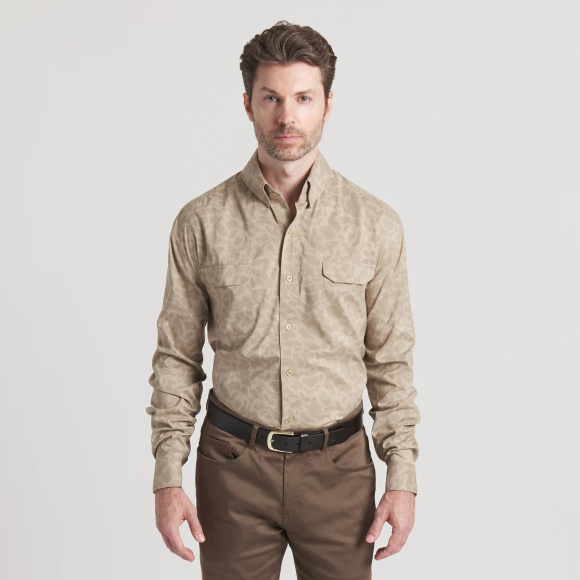 Men's Southern Marsh Merida Mar Camo Performance Shirt in Burnt Taupe