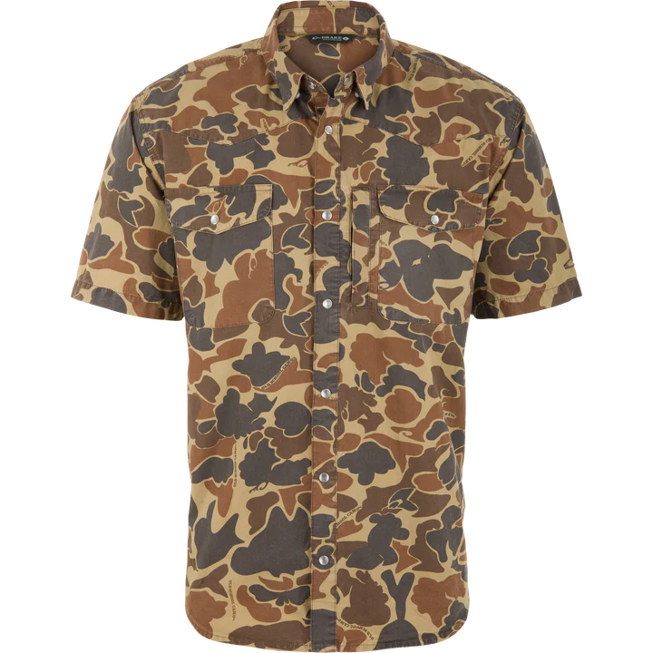 Drake Cinco Ranch Western Acid Washed Shirt in Old School Camo