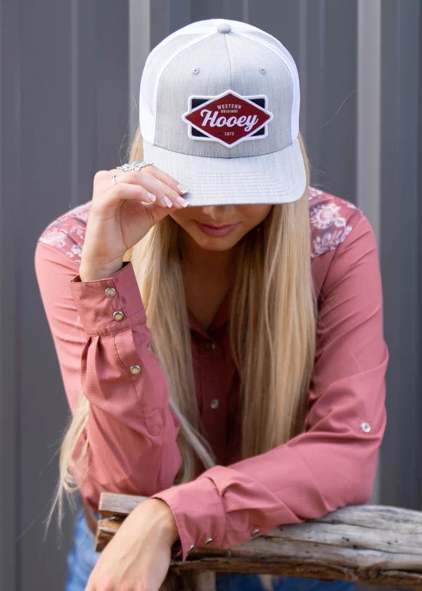 Hooey "Diamond" Hooey Grey/White w/Black & Maroon Patch Cap