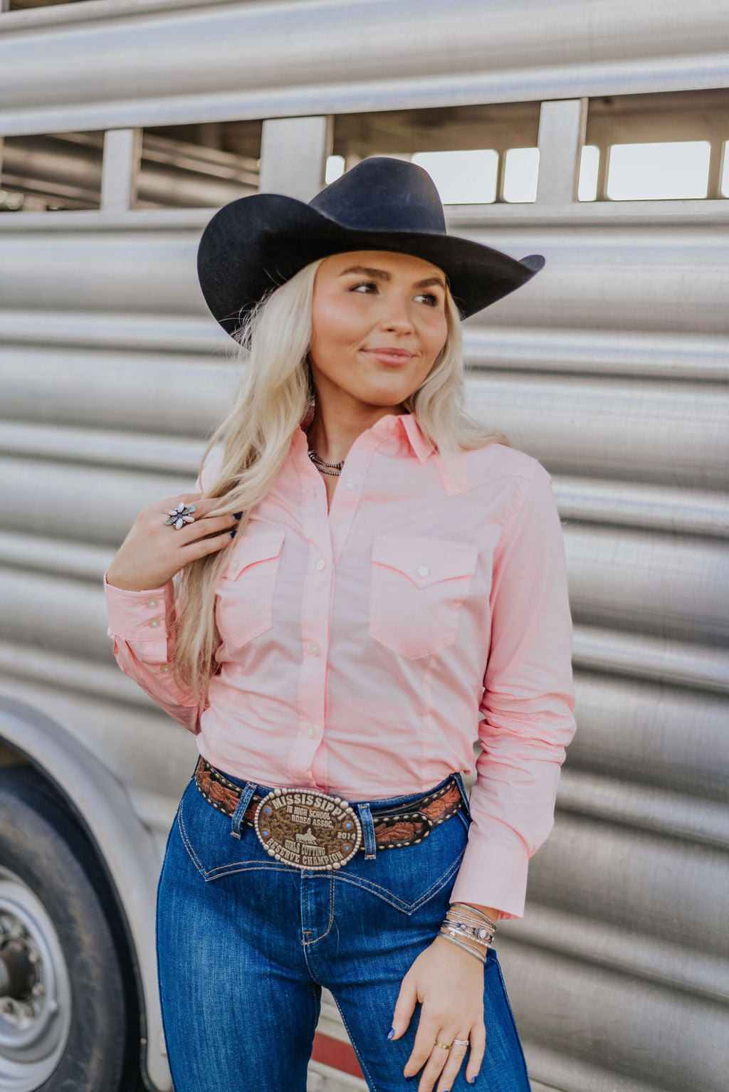WOMEN'S WRANGLER WESTERN BUTTON DOWN SHIRT IN PEONY