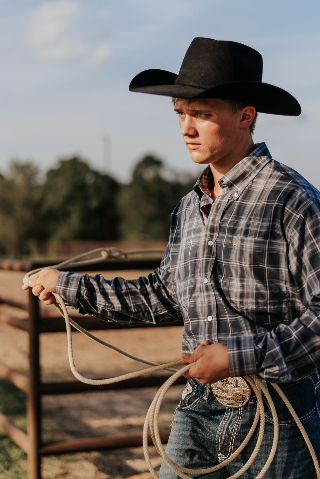 Men's Cinch Blue Plaid Button Shirt