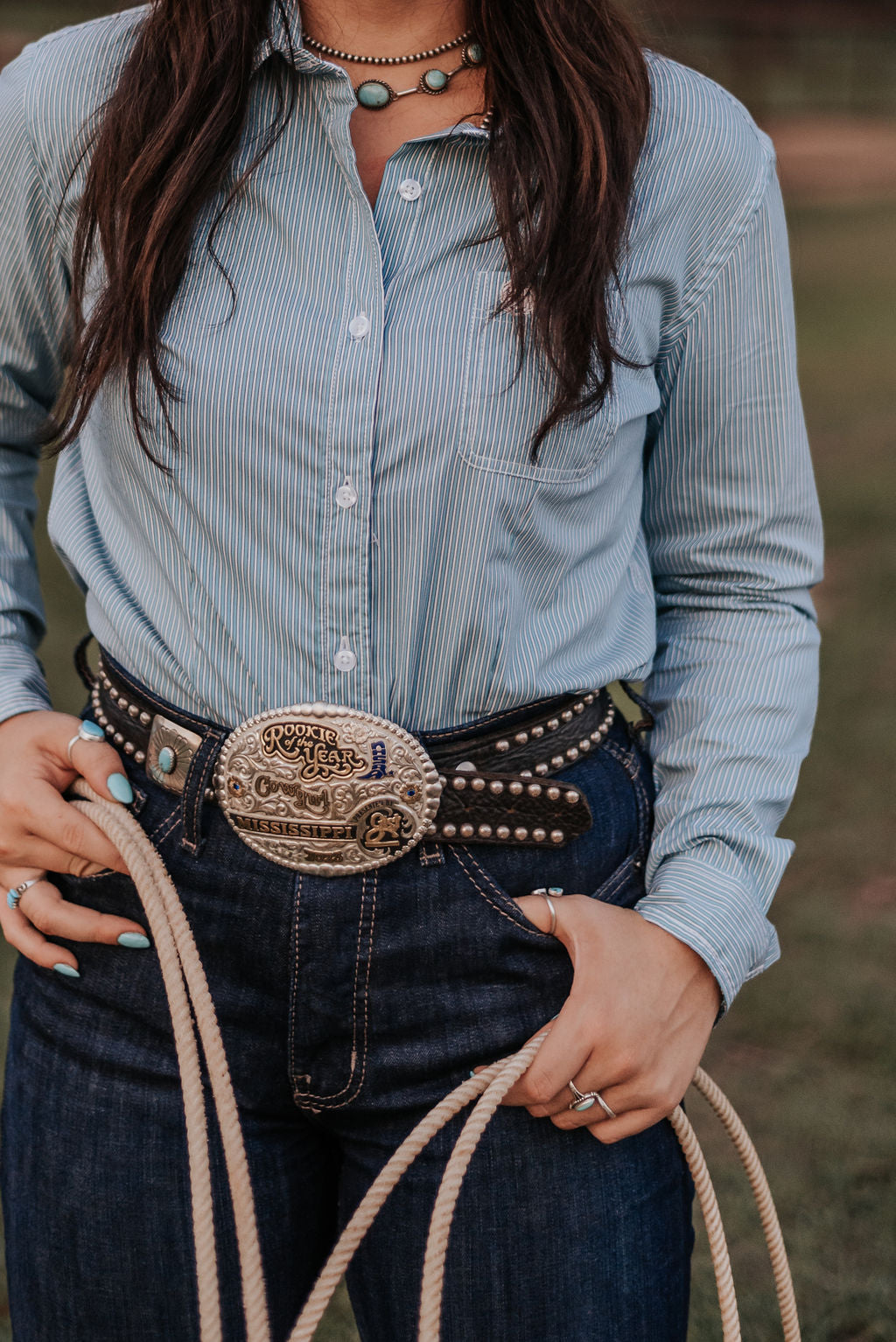 Women's Panhandle Turquoise Rough Stock Button Down