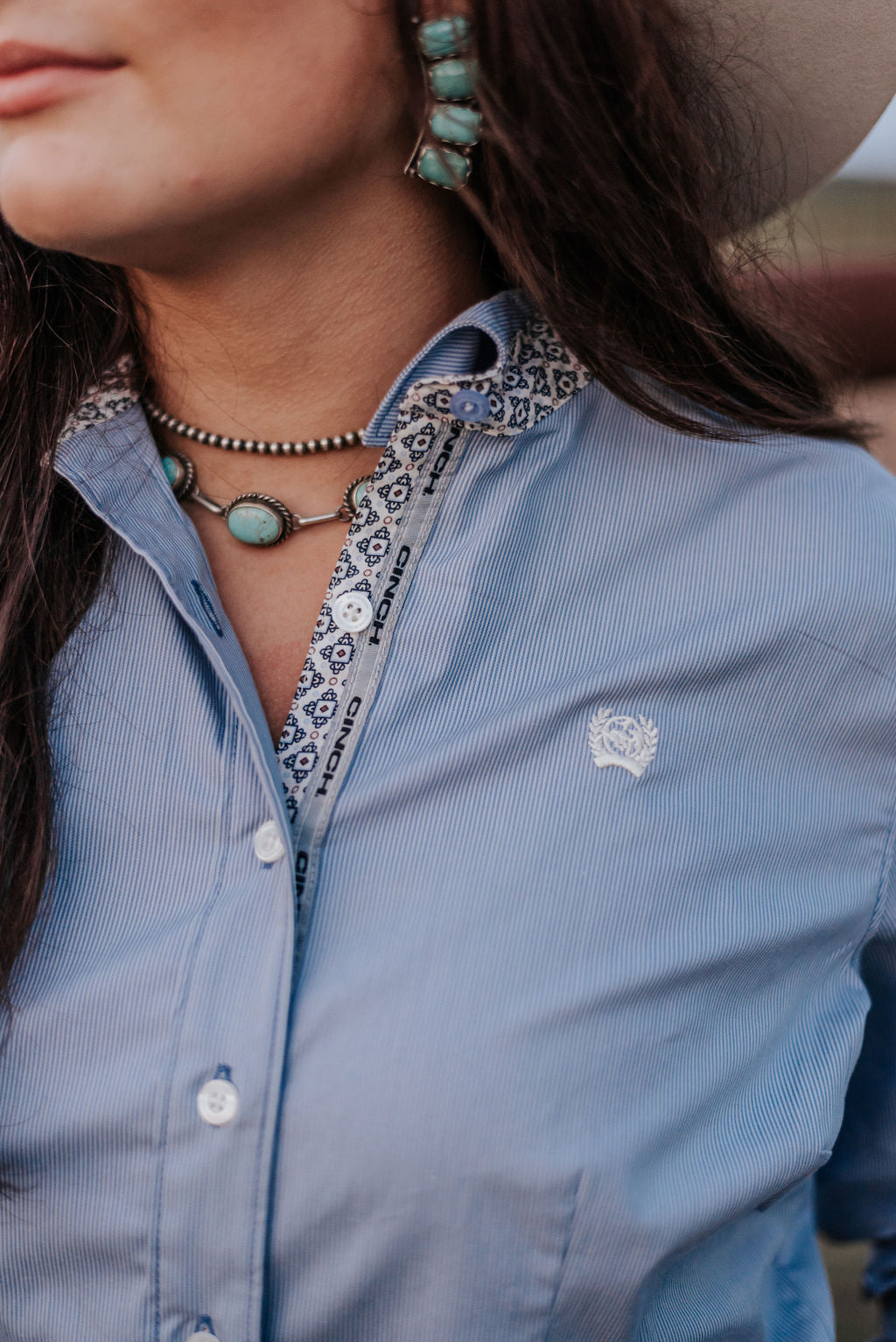 Women's Cinch Blue Stretch Stripe Button Shirt