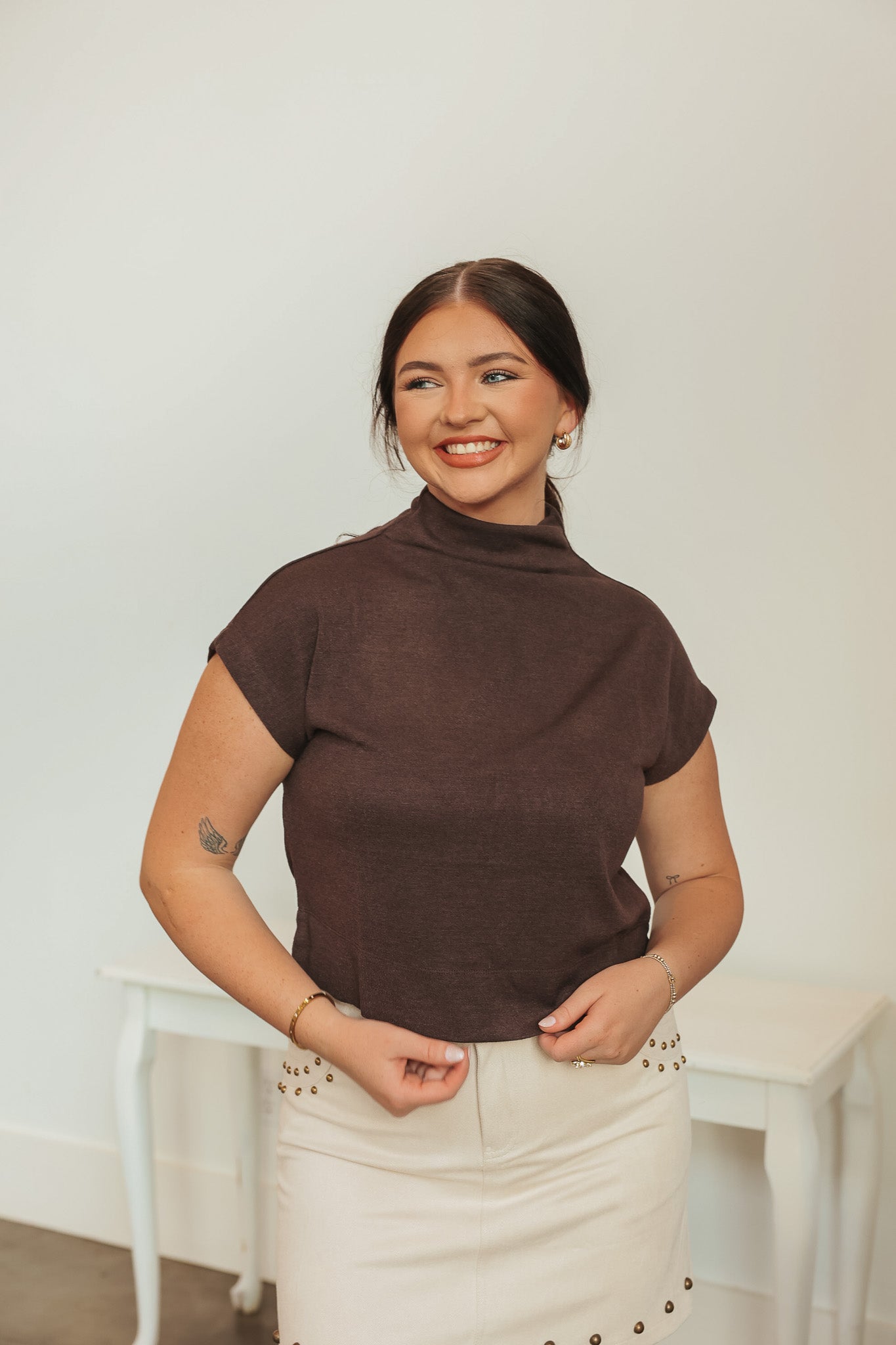 Loving Views Brown Sweater Top