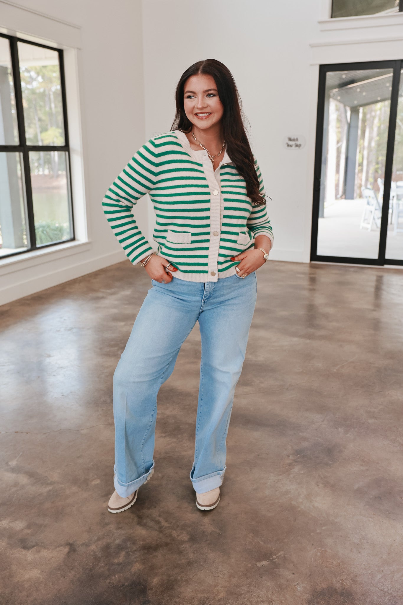 Social Season Green Stripe Cardigan