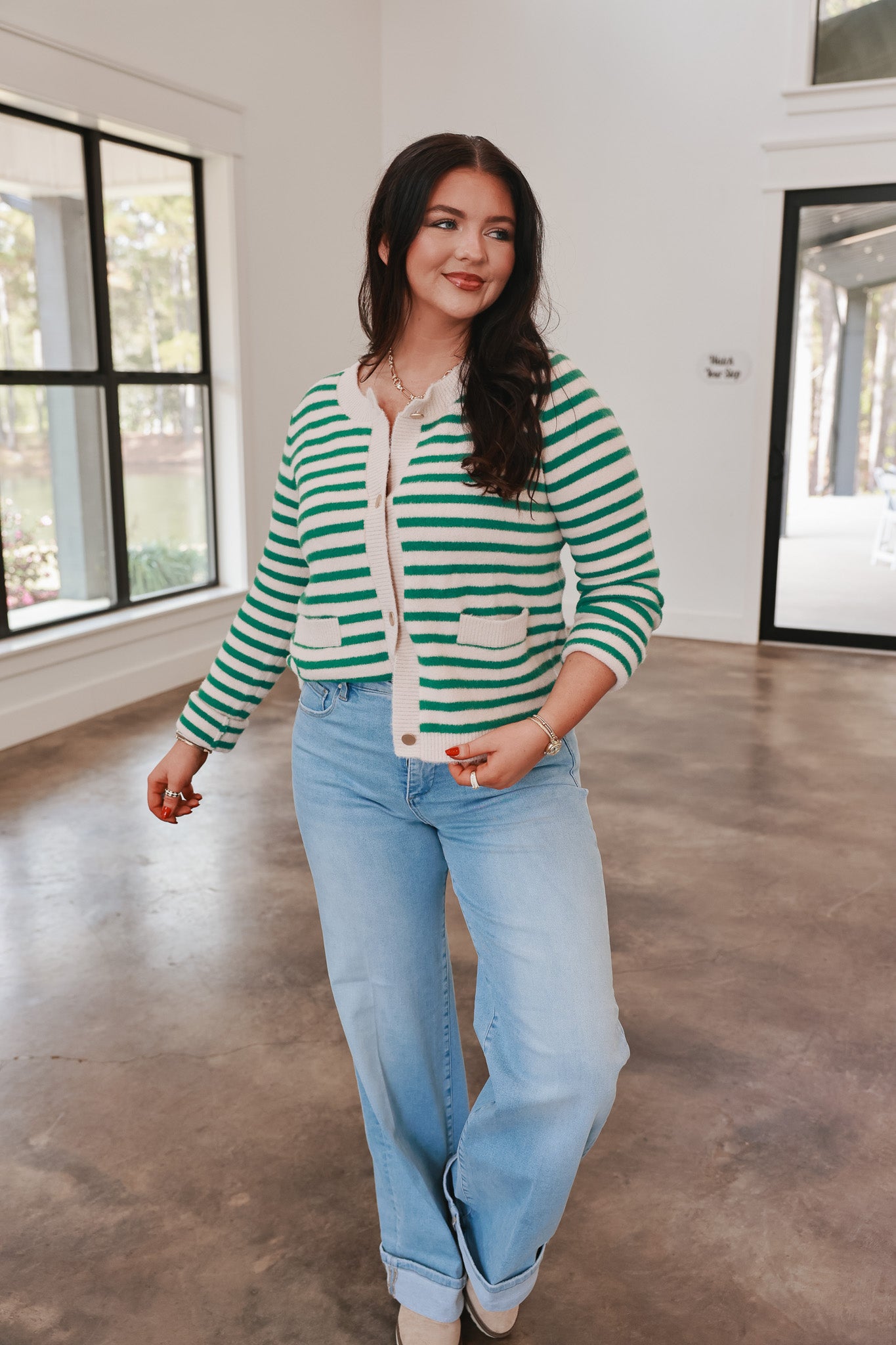 Social Season Green Stripe Cardigan
