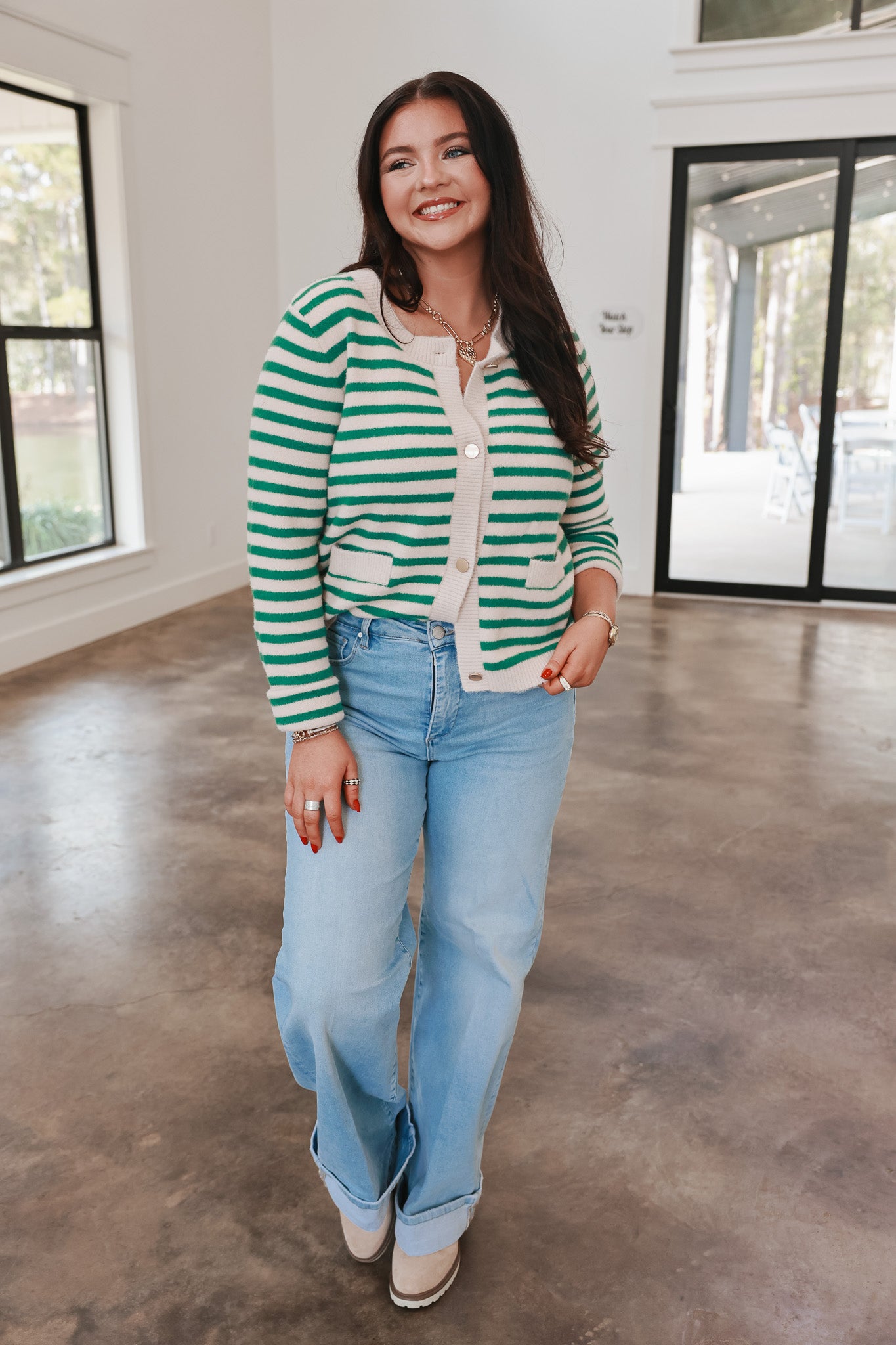 Social Season Green Stripe Cardigan