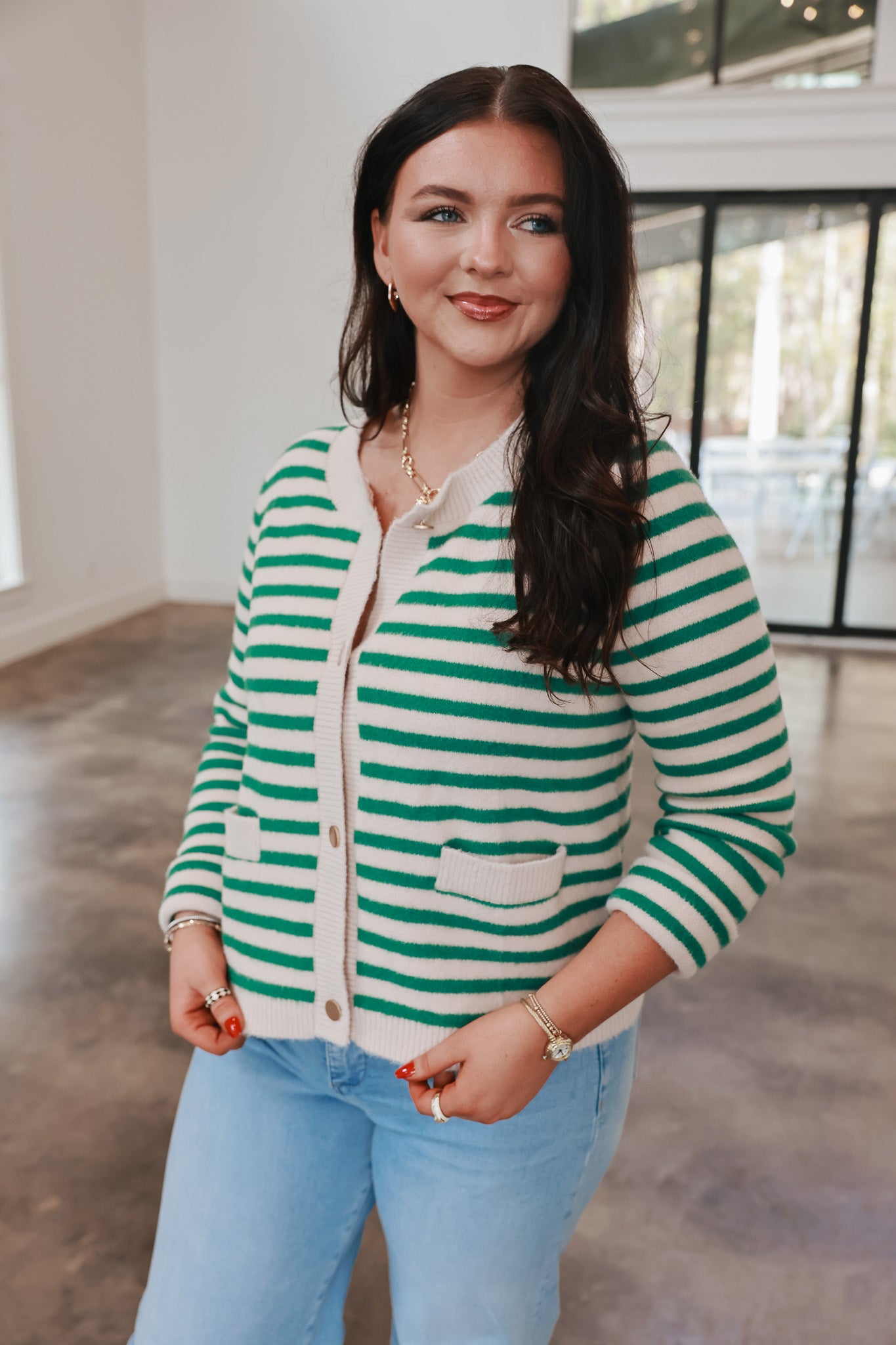 Social Season Green Stripe Cardigan