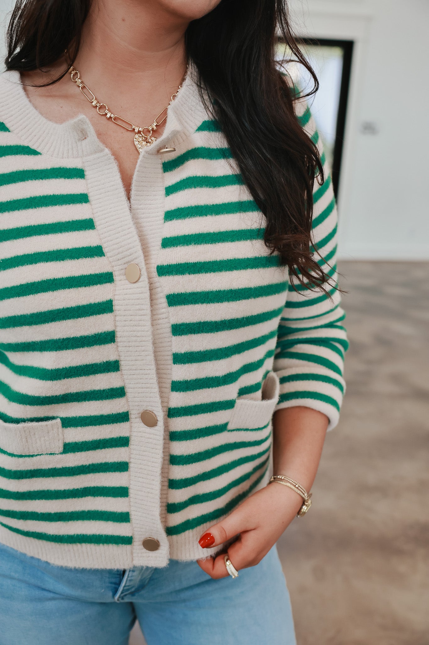 Social Season Green Stripe Cardigan