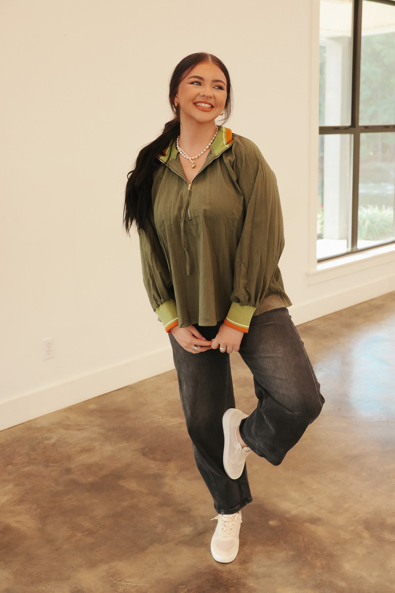 Fall Into Place Olive Top