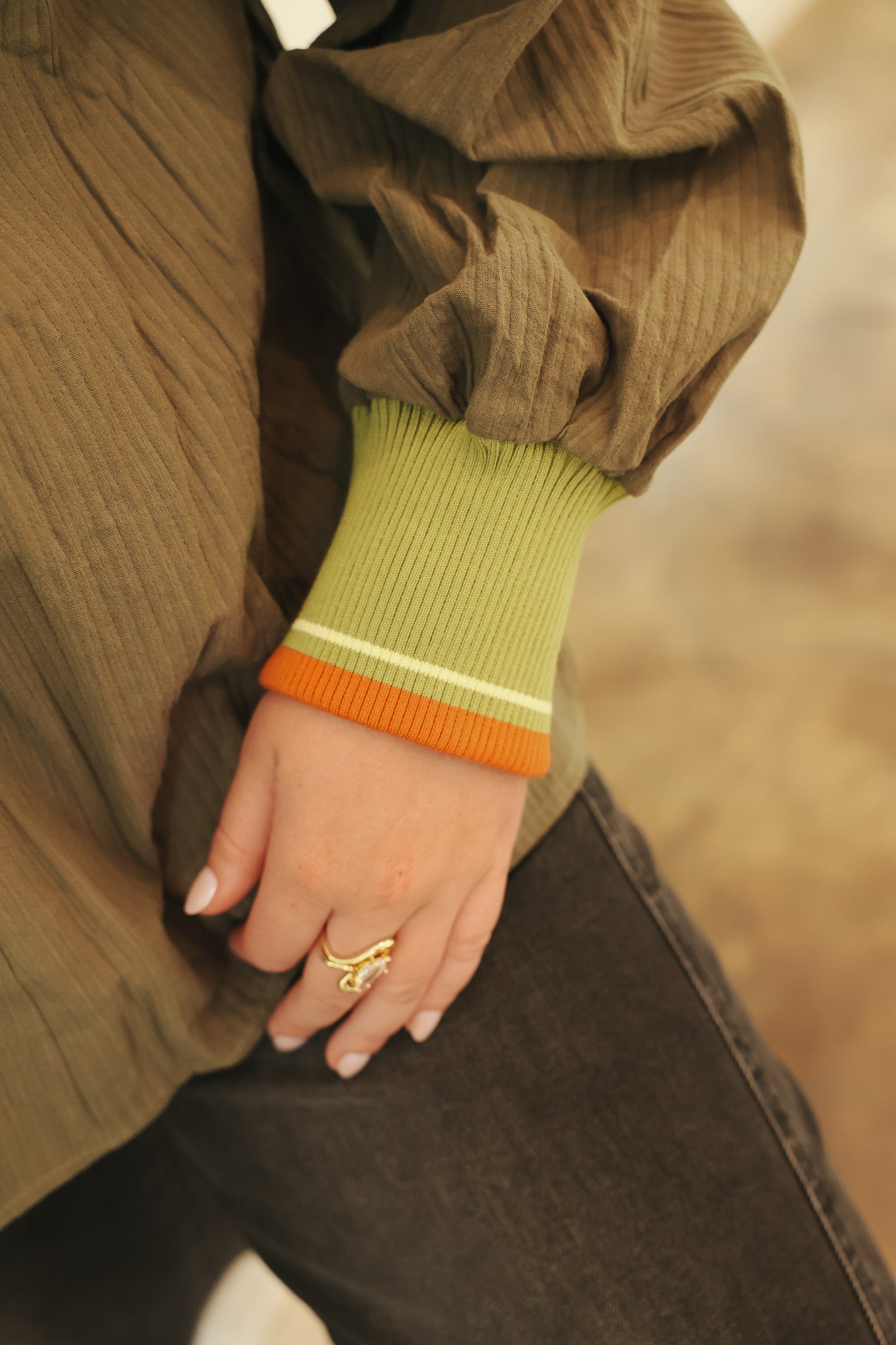 Fall Into Place Olive Top