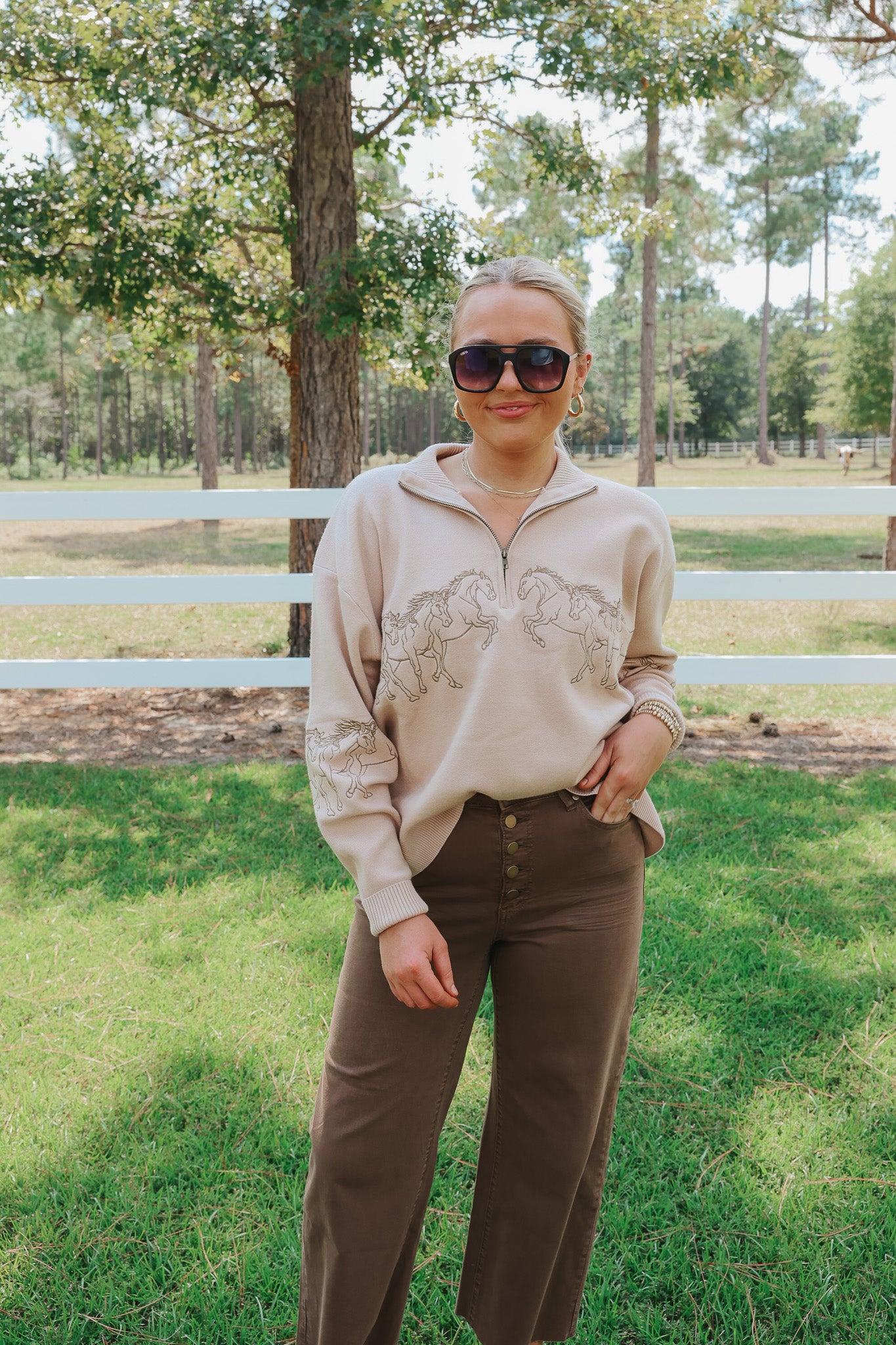 Hold Your Horses Taupe Sweater