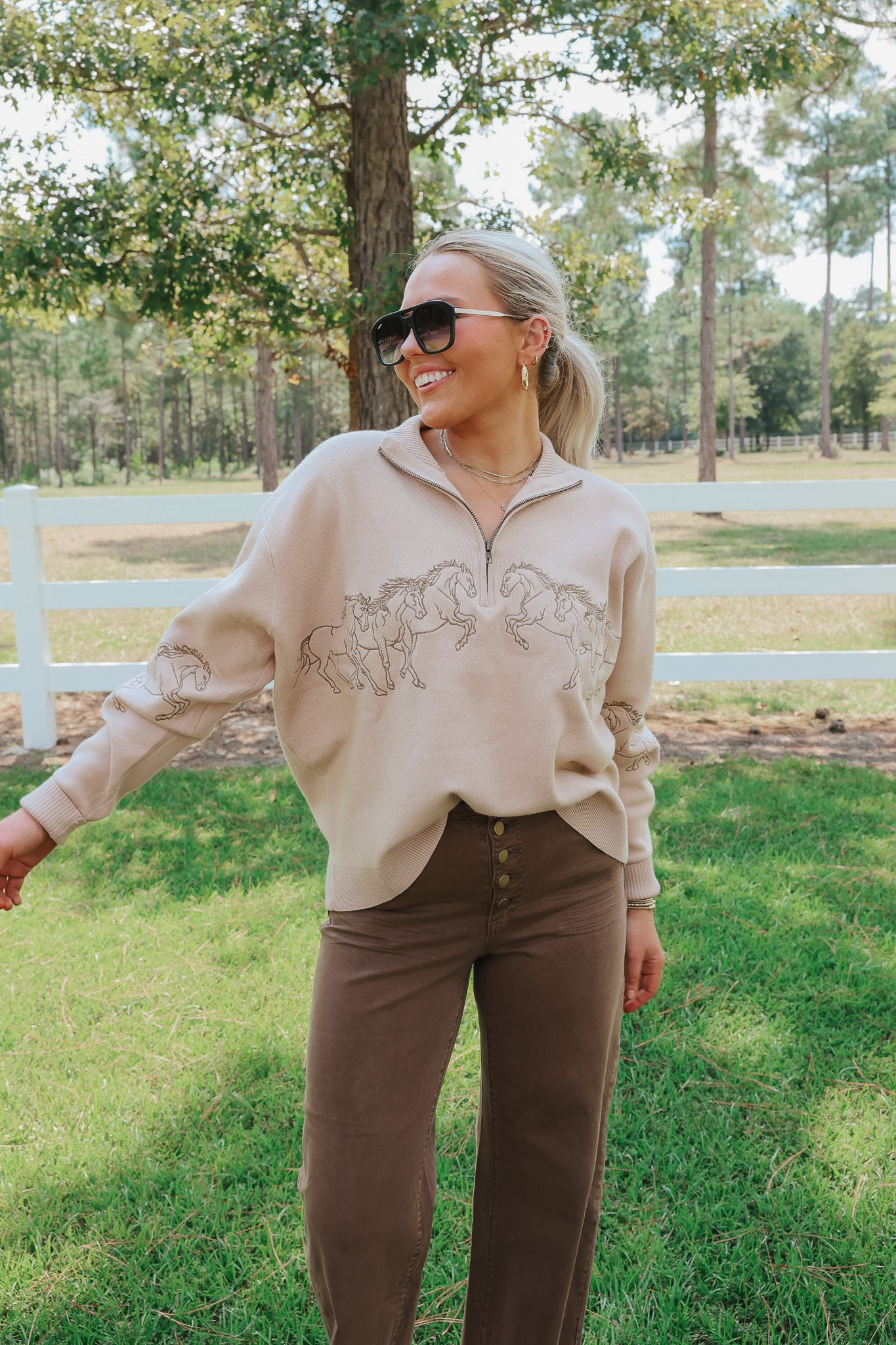 Hold Your Horses Taupe Sweater