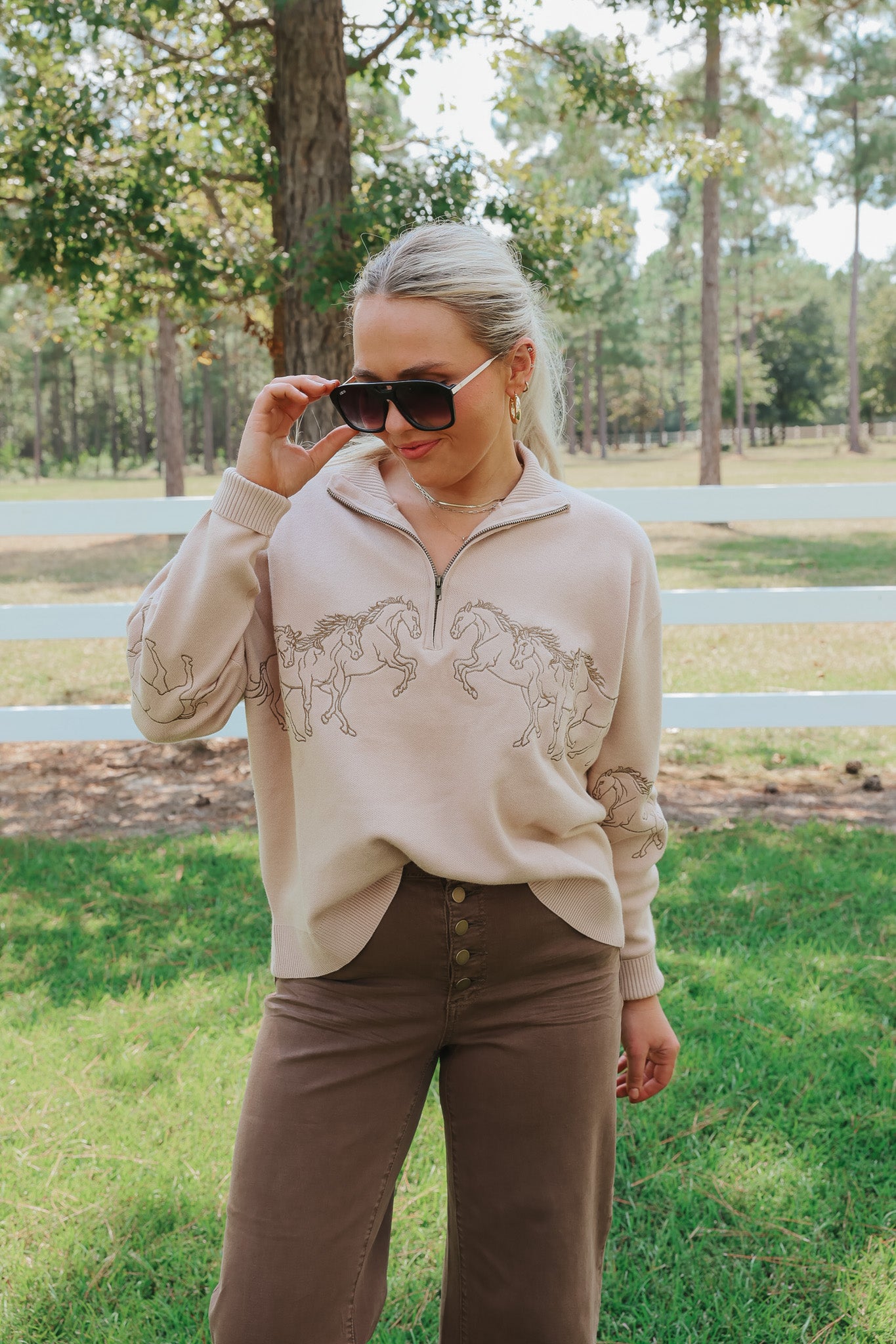 Hold Your Horses Taupe Sweater