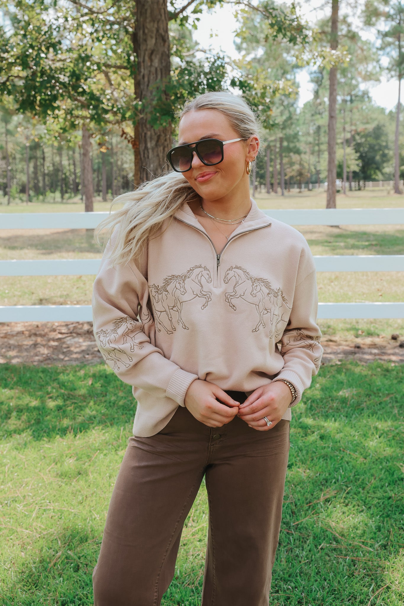 Hold Your Horses Taupe Sweater