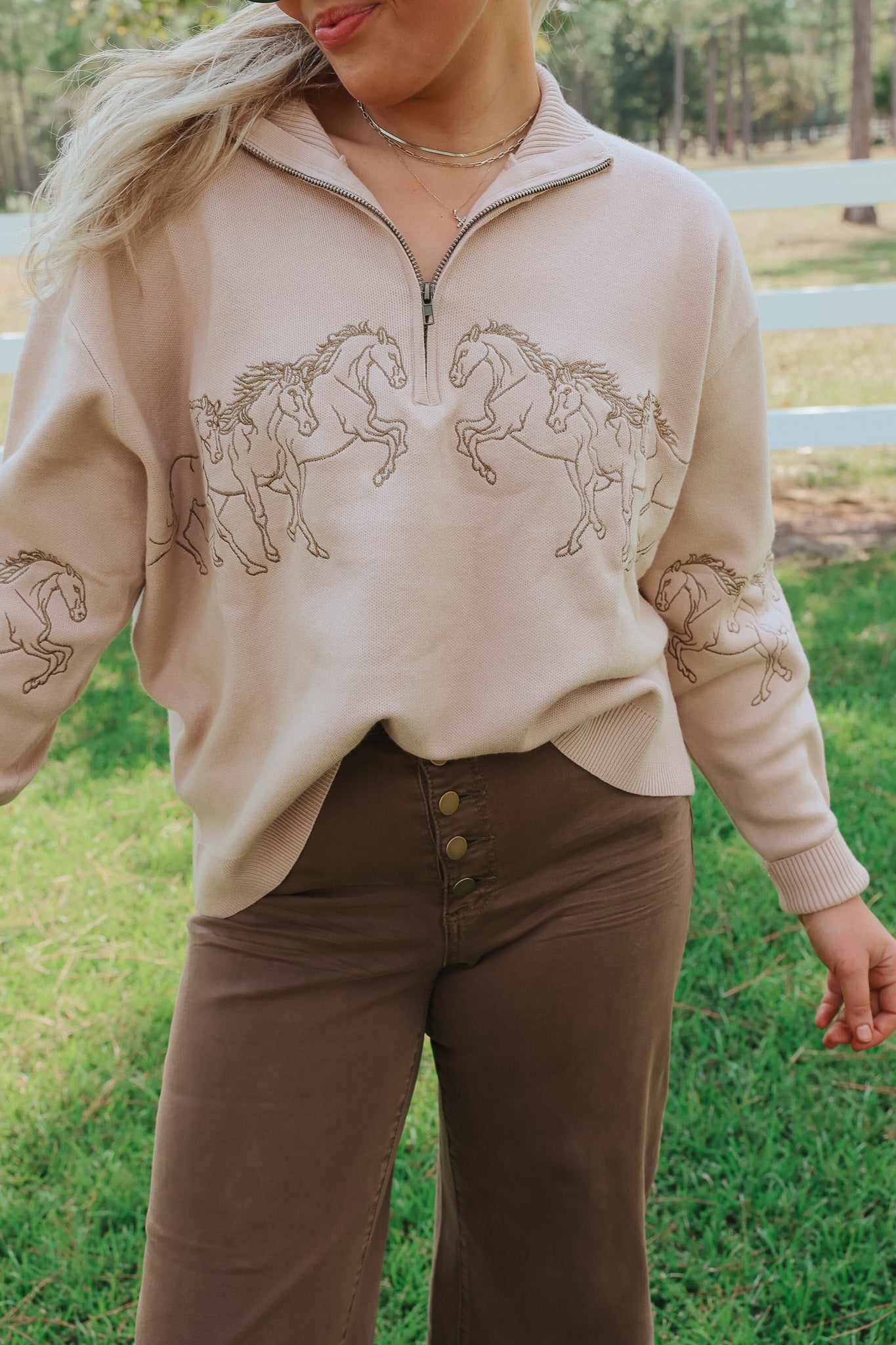 Hold Your Horses Taupe Sweater