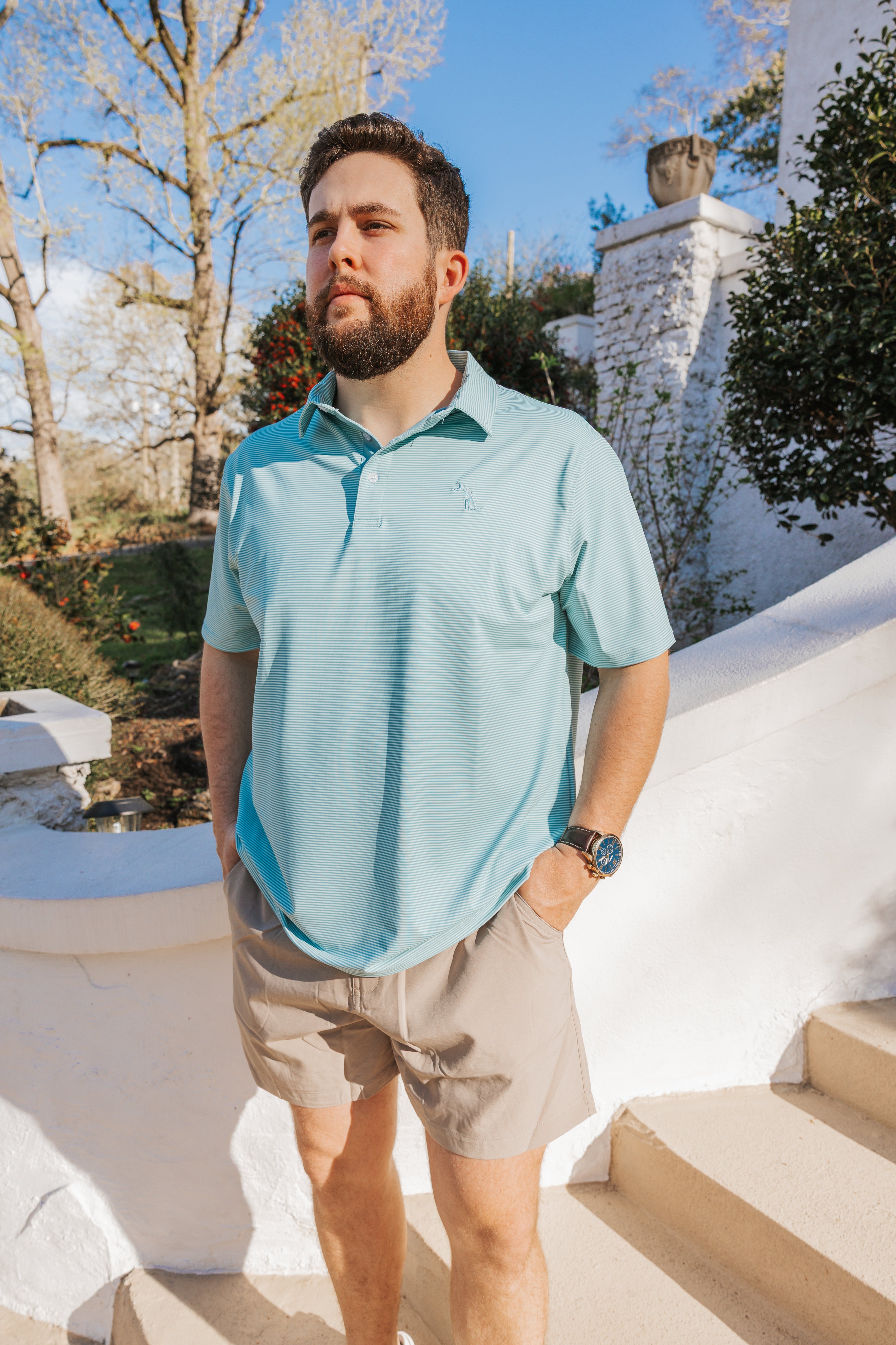 Men's Local Boy Outfitters Palms Polo in Dark Teal/Teal