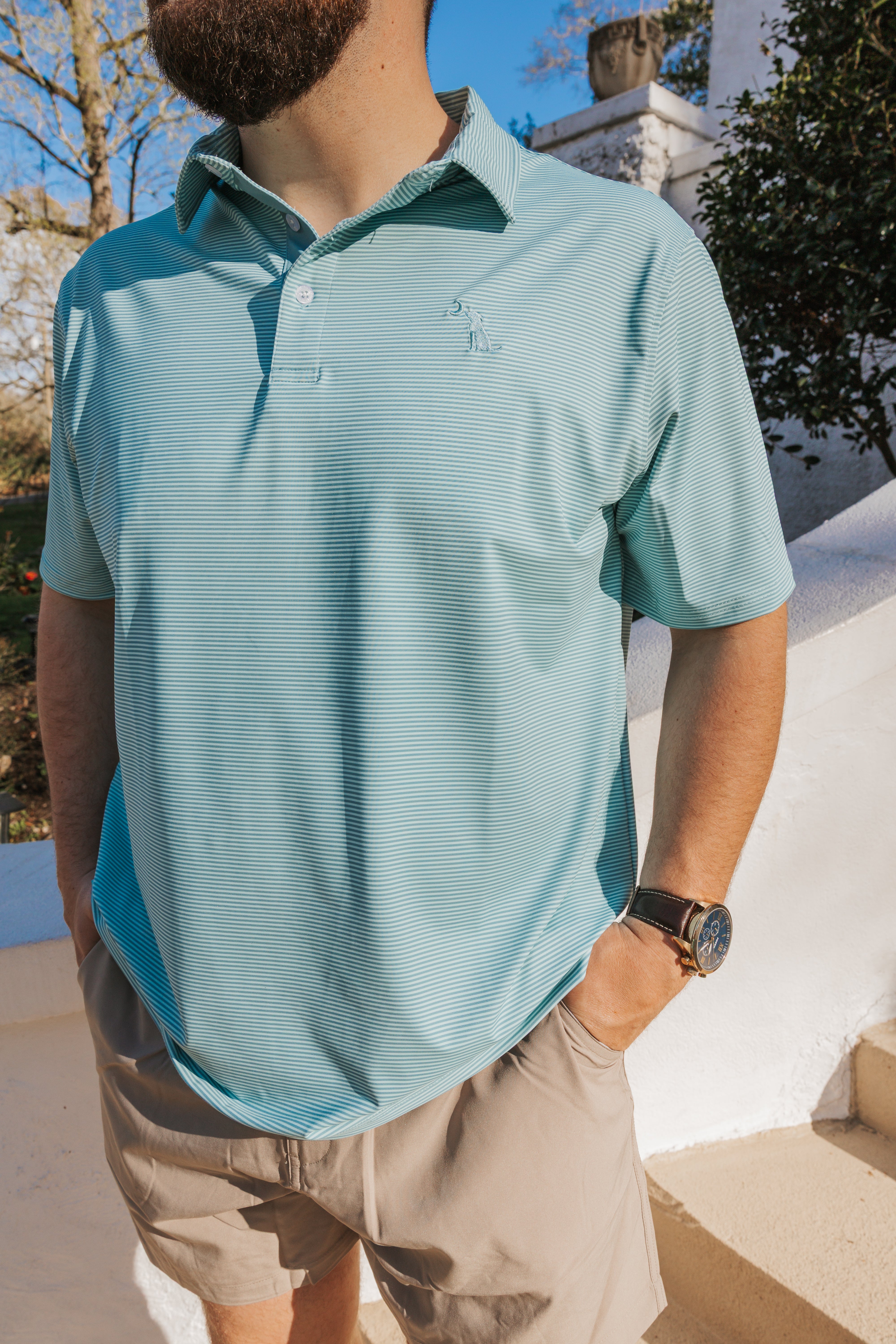 Men's Local Boy Outfitters Palms Polo in Dark Teal/Teal